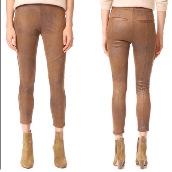 FREE PEOPLE Faux Leather Pull On Brown Leggings Pants Size 27 - Picture 1 of 9